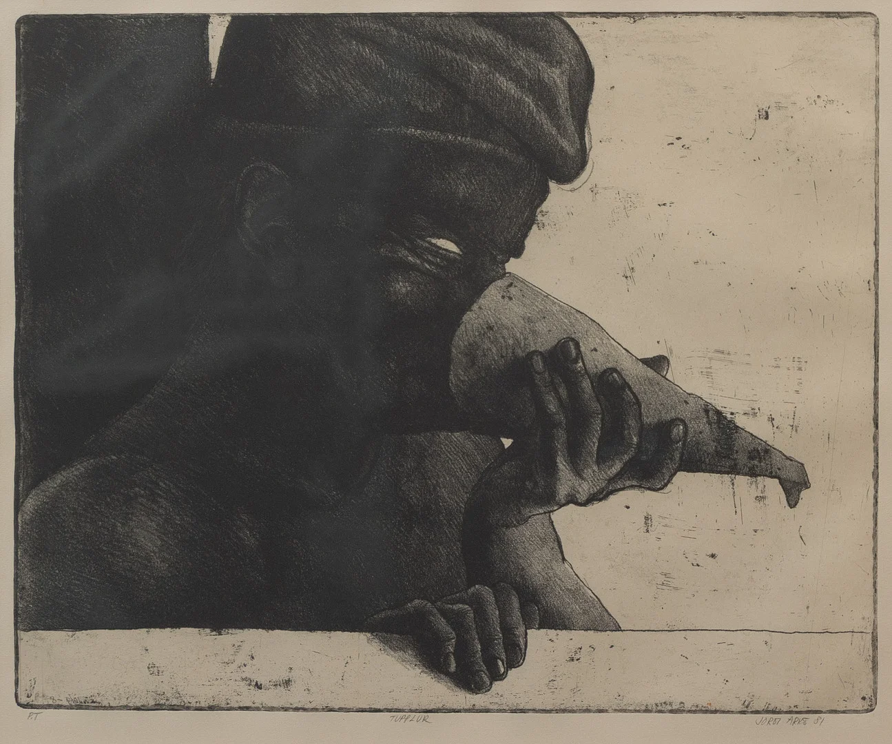 JORDI ARKÖ (FÖDD 1951). Man med strut, etsning, signerad och darerad -81. — Engravings & Prints — Garpenhus Auktioner