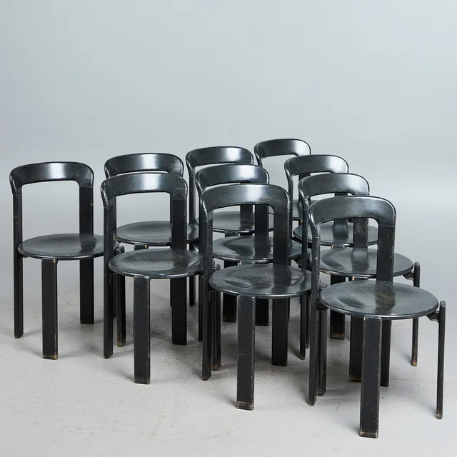 BRUNO REY. Kusch & Co., zehn Stühle / Esszimmerstühle, Modell 'Rey Chair 33', Buche, Entwurf 1971, Deutschland (10).