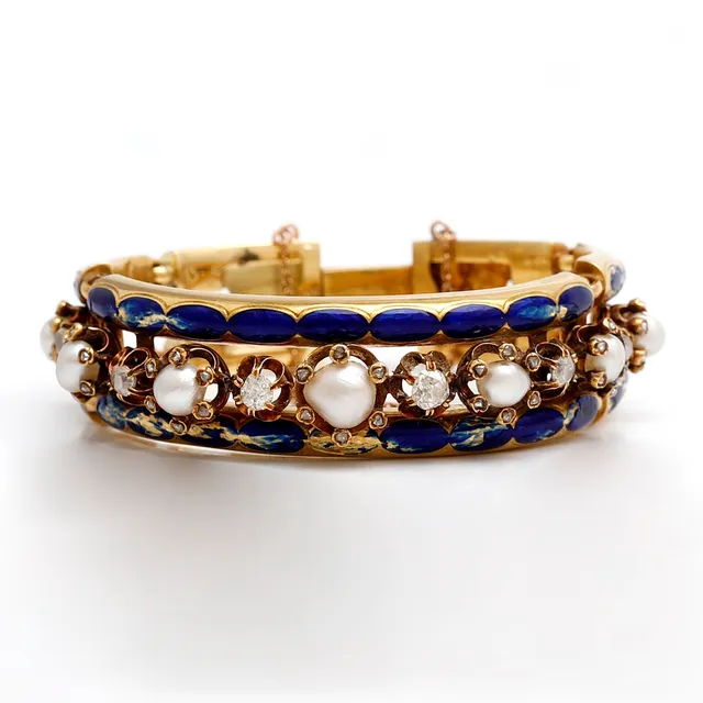 French pearls and diamonds bracelet, 19th Century.