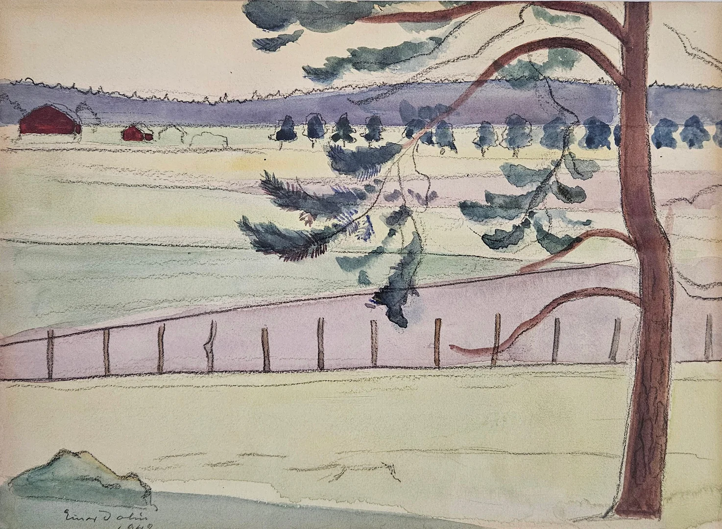 EINAR JOLIN. Blandteknik. Signerad och daterad Einar Jolin 1942. — Paintings — Auktionshuset Thörner & Ek