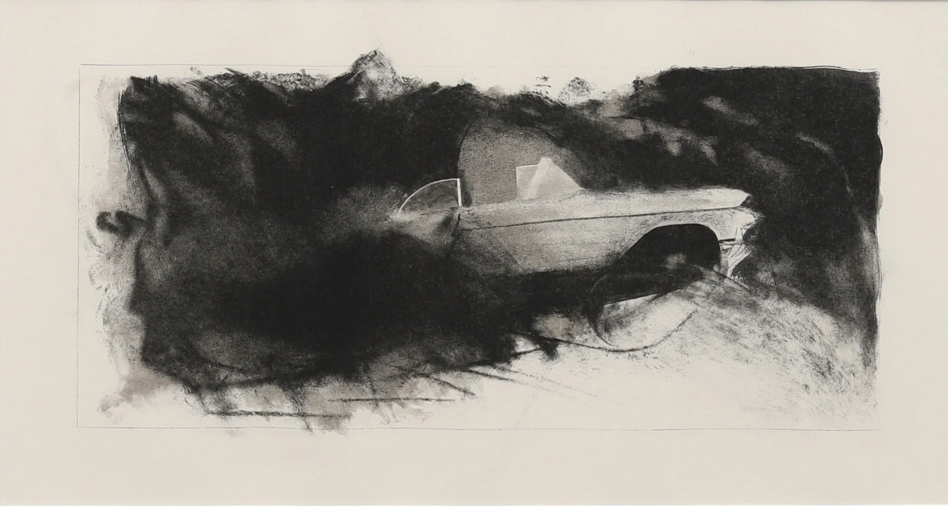 JOHN-ERIK FRANZÉN. Ur serien den "Vita cadillacen", färglitografi nr 48/100, signerad. — Engravings & Prints — Garpenhus Auktioner