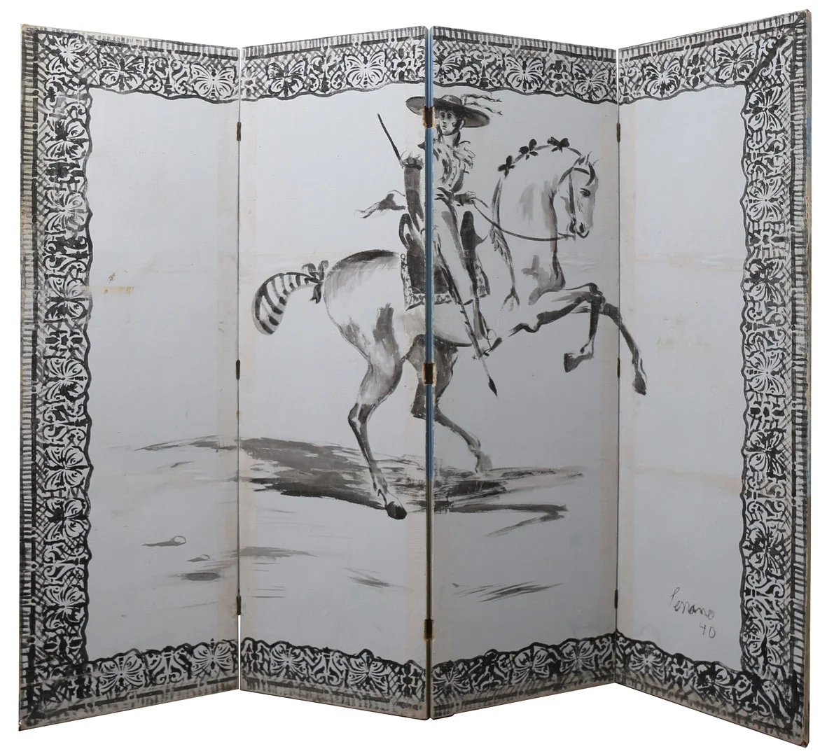 JOSEP MIQUEL SERRANO. Four-leaf folding screen with landscape and horseman. — Paintings — Balclis
