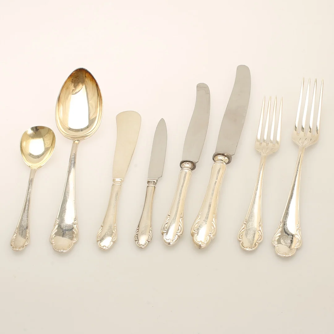 BESTICK, 66 delar, "Modell Haga", Nysilver, Skandia. — Other metals — RA Auktionsverket Norrköping