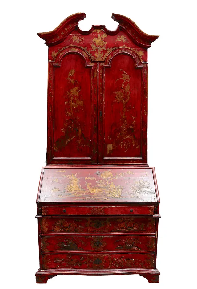 18th Century style bookcase desk in painted wood by Pierre Lottier, mid 20th Century.