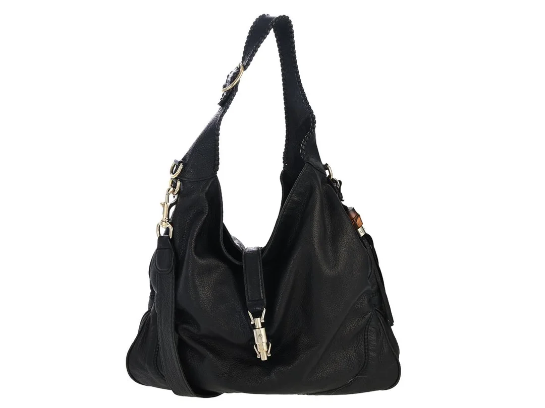 VÄSKA, GUCCI, Hobo Bag, svart läder, silverfärgade beslag, bambu, 42x34x6 cm. — Accessoarer/Väskor — Kaplans