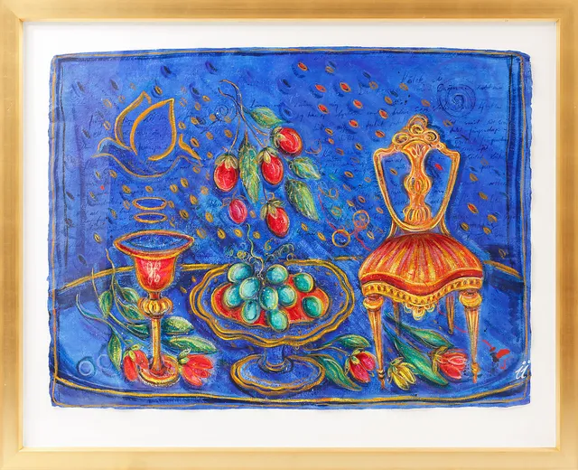 INGBRITT IRENE LAGERBERG. Komposition med stol, pokal och frukt. Gouache, signerad.