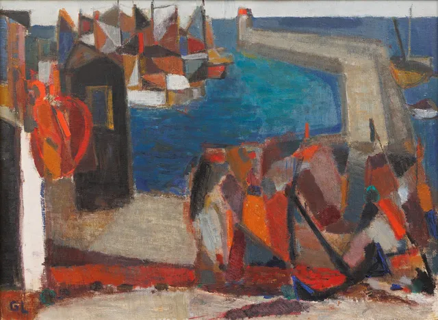 GERHARD LARSSON (1910-1990). Hamnmotiv, olja på duk, signerad GL.