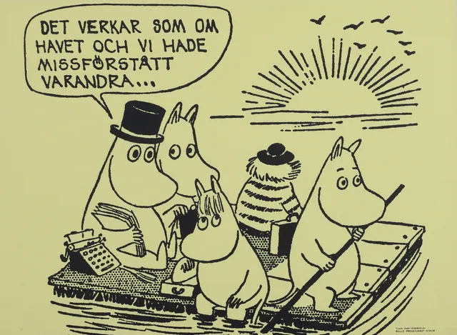 TOVE JANSSON. affisch, Bull's Presstjänst, Art Work Shop, 1960-tal.
