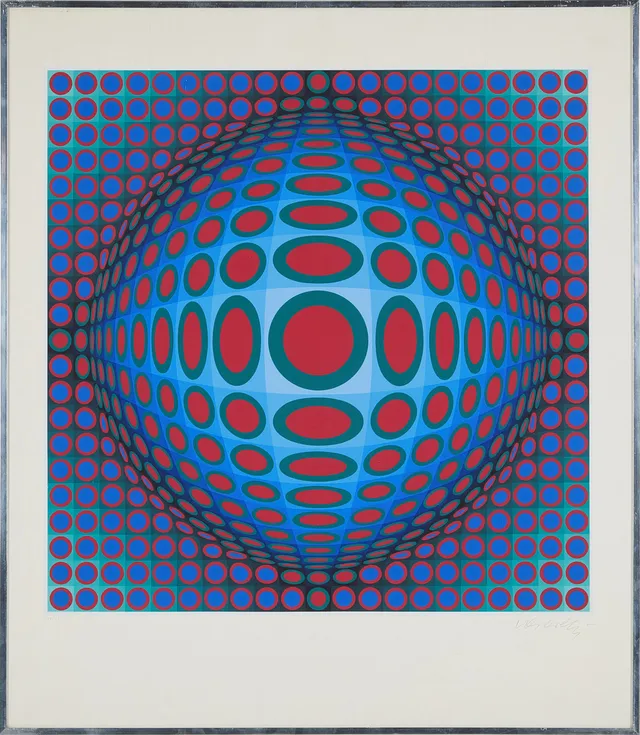 VICTOR VASARELY. Optisk komposition, signerad och numrerad, färglitografi.