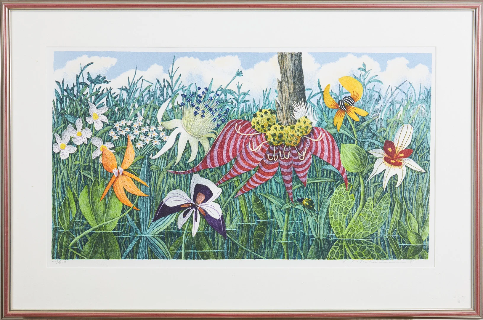 KARL AXEL PEHRSON. Exotiska blommor, signerad och daterad -91, 413/600, färglitografi. — Engravings & Prints — Stockholms Auktionsverk Magasin 5