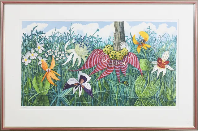 KARL AXEL PEHRSON. Exotiska blommor, signerad och daterad -91, 413/600, färglitografi.