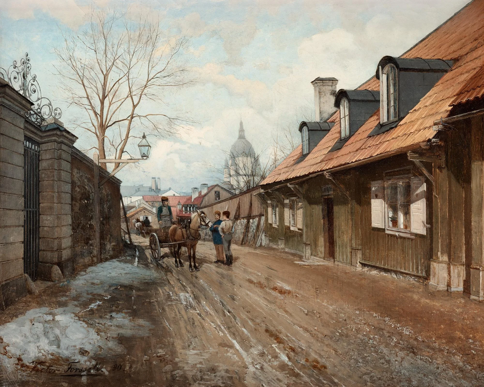 Victor Forssell, "Stigbergsgatan med Katarina kyrka". — Bukowskis