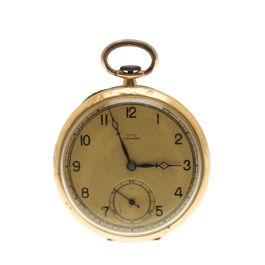 AN 18CT GOLD OPEN FACED POCKET WATCH BY LA ROCHETTE. — Pocket & Stop Watches — Lawrences Auctioneers