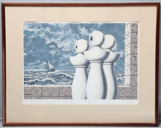 RENÉ MAGRITTE (BELGIEN, 1896-1967). EFTER. Komposition, ur "Les Enfants Trouvés", monogramsignerad av tryckaren Fernand Mourlot, Exemplar Nr. 287 / 350.
