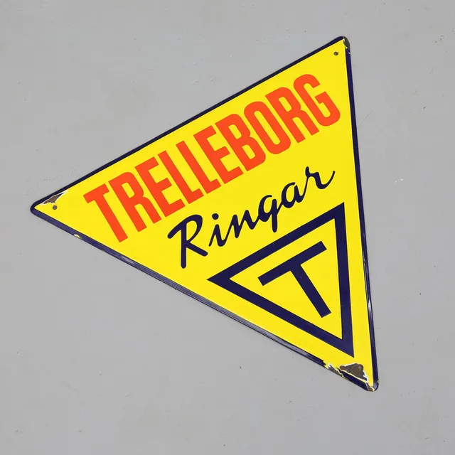 TRELLEBORG - Ringar, emaljskylt, 1930-tal, Sverige.