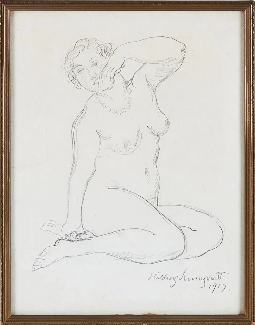HILDING LINNQVIST. Sittande modell, blyerts, signerad, daterad 1919. — Drawings — Stockholms Auktionsverk Magasin 5
