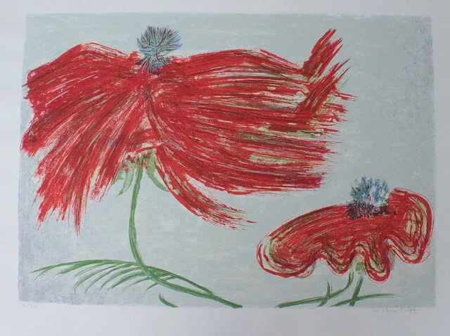 MICHAEL HEINDORFF (1949). 'Rote Blüten', Lithographie, limitiert, Ed. 4/30, signiert.