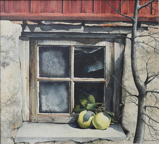 NILS ERIK JOHANSSON. "Äppelträdet", akryl på duk, signerad.
