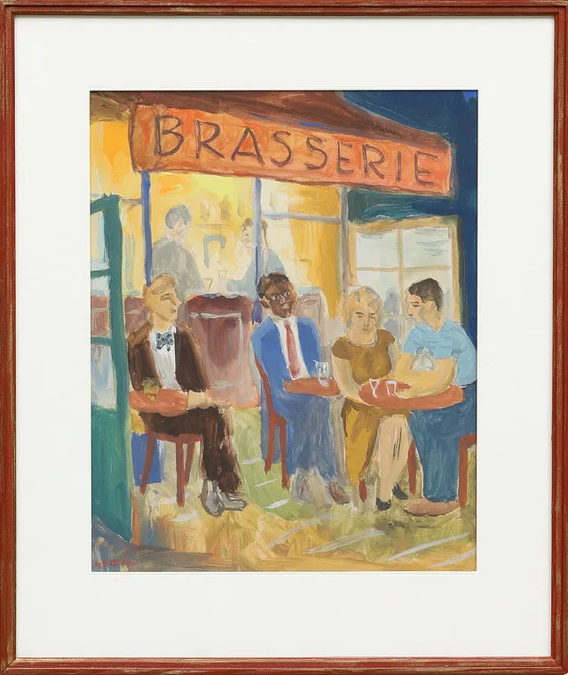 GUNNAR S MALM. Uteservering, gouache på papper, signerad.