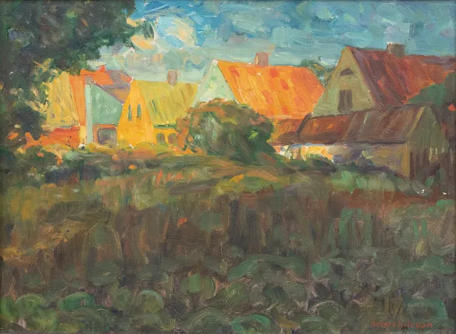 ANDERS NILSSON (1859–1936). Husgavlar, olja på duk, signerad.