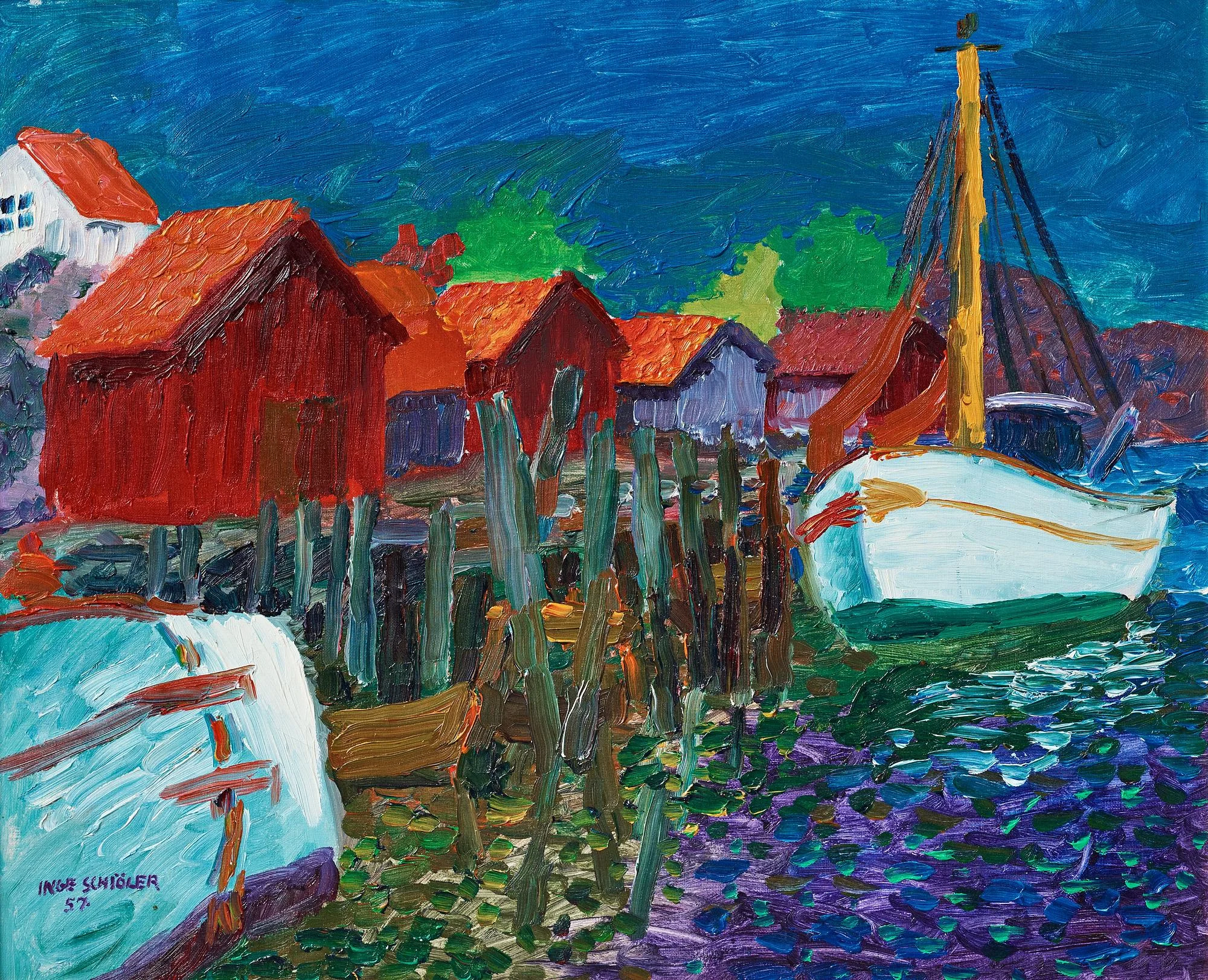 Inge Schiöler, "Fiskebåt, Sjöbodal". — Bukowskis