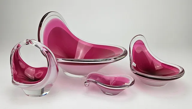 PAUL KEDELV. Skålar, 4 st, "Coquille", Flygsfors, signerade, 1950/60-tal.