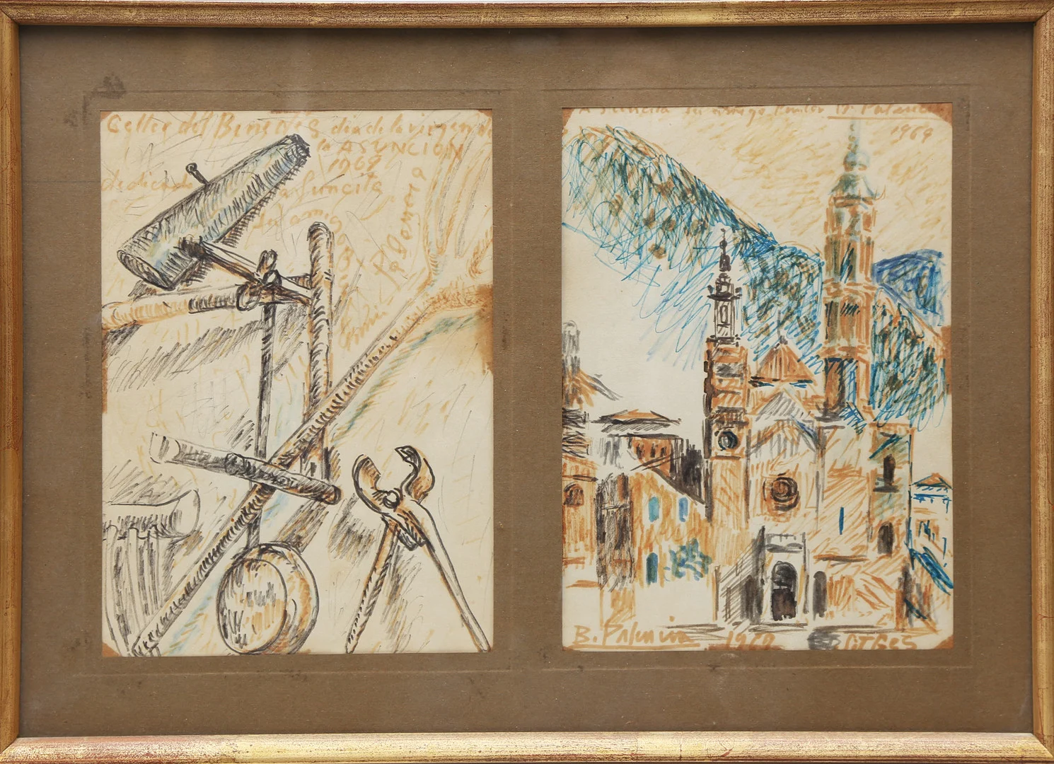 BENJAMÍN PALENCIA. Farm instruments and Sitges church. — Drawings — Balclis