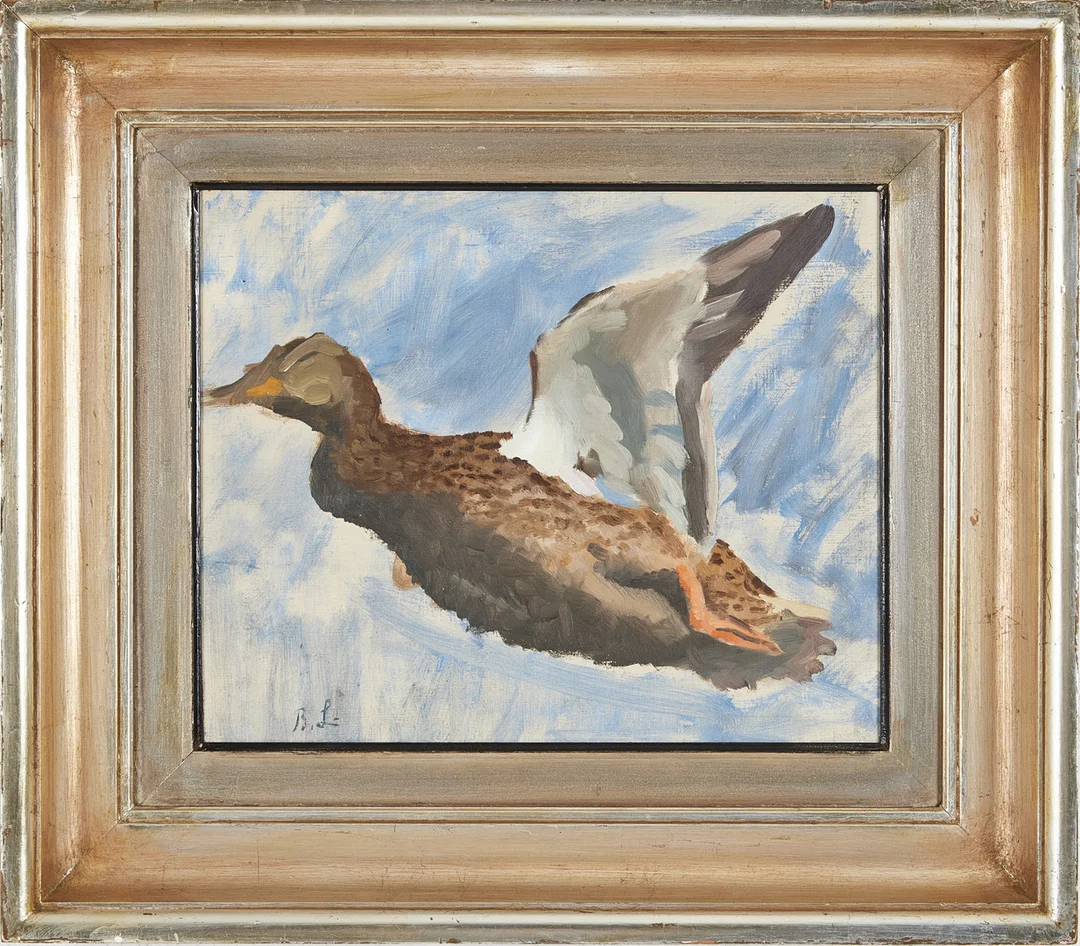 BRUNO LILJEFORS. Sjöfågel i flykt, olja på pannå. — Paintings — Stockholms Auktionsverk Magasin 5