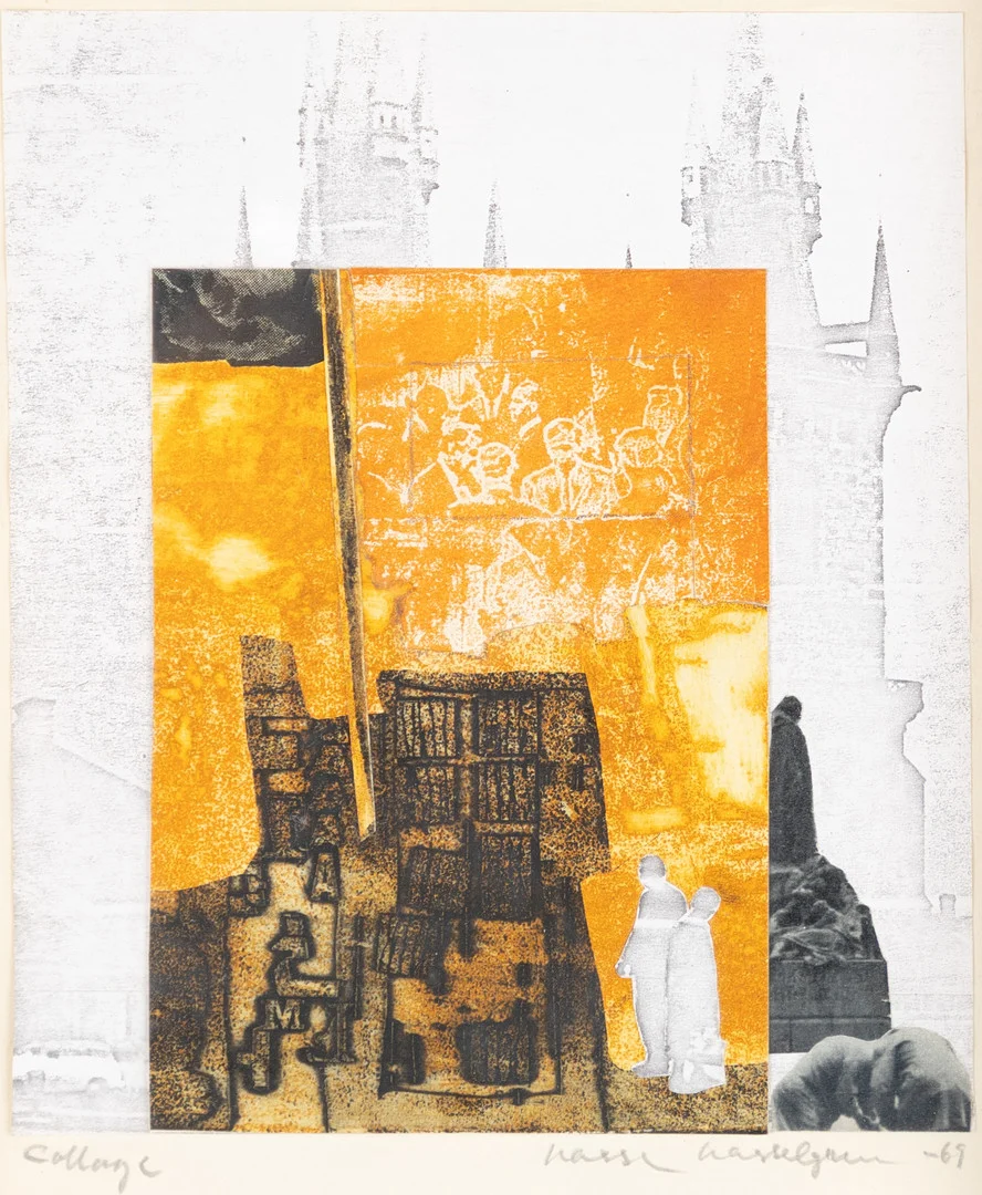 HASSE HASSELGREN. Blandteknik, collage, daterad -69, signerad. — Other — Karljohan Auktioner