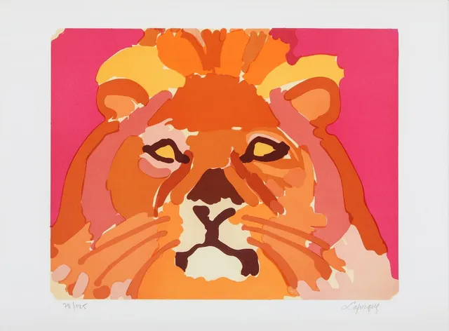 Lion. Signed Lapicque, 78/125. Lithograph in colours. Sheet size 47.5×65 cm. Unframed.