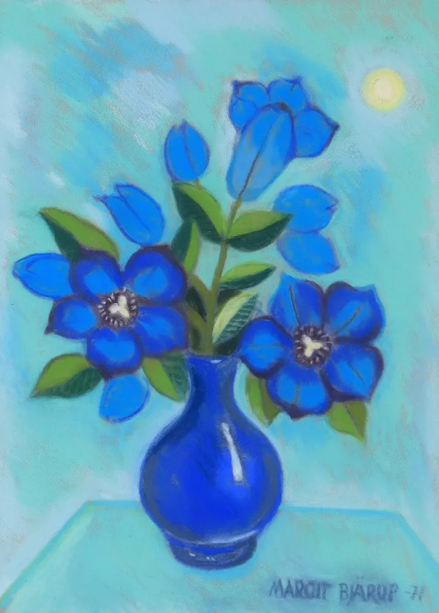MARGIT BJÄRUP. Blomsterstilleben, blandteknik, signerad -71.