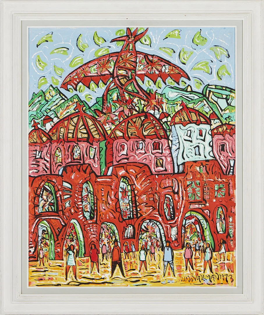UNO VALLMAN. Stadsmotiv med tupp, olja eller akryl på duk, signerad. — Paintings — Stockholms Auktionsverk Magasin 5