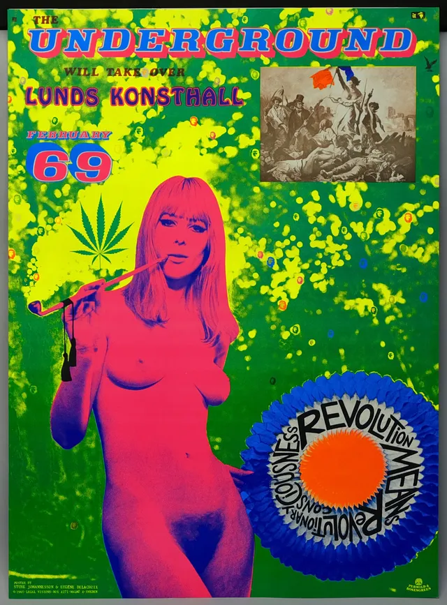 STURE JOHANNESSON. UTSTÄLLNINGSAFFISCH. "THE UNDERGROUND WILL TAKE OVER". ÅR 1968.