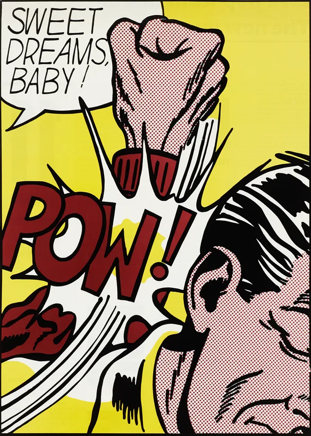 ROY LICHTENSTEIN. Utställningsaffisch "11 poppup konstnärer", Galerie bleue, AB Björkmans Eftr Stockholm 1966, screenprint.