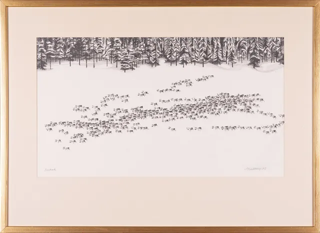 ANDERS GULLBERG. Litografi, Renhjord, Provtryck, 1975.
