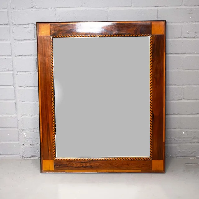 19TH CENTURY ITALIAN ROSEWOOD AND SATINWOOD INLAID WALL MIRROR.