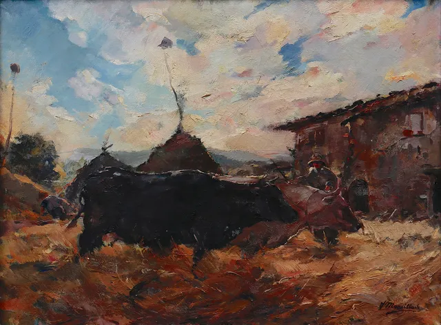 JOAQUIM MARSILLACH. Rural view with cows.