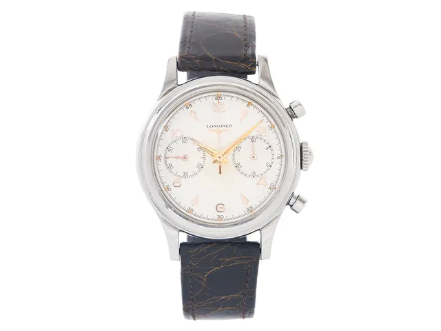 LONGINES, "Flyback", Cal 30CH, Serie nr. 8621297, Ref nr. 6075, Boett nr. 116 (6075-3), kronograf, herrur, 37,5 mm, stål, manuell, plexiglas, läderband, "Extract from the Archives", levererad 11/2 1954 till Longines agent (Terrasse) i Sverige.