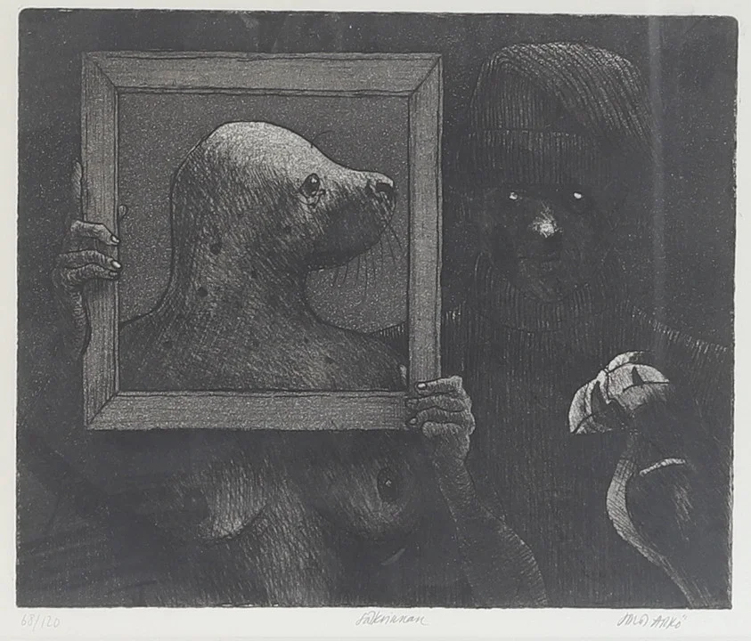 JORDI ARKÖ. Etsning, "Sälkvinnan", signerad och numrerad. — Engravings & Prints — RA Auktionsverket Norrköping