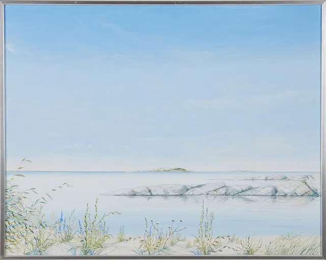 LARS GREGER. strandkantsmotiv, 2 st, olja på duk, en av målningarna signerade.