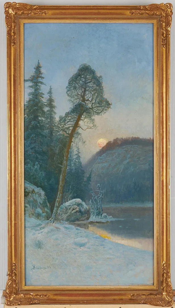 JOHN KINDBORG. Skogssjö i vintersol, olja på duk, signerad och daterad 06.