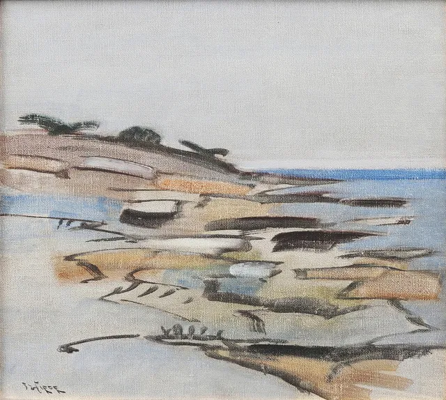 INGVAR WIEDE 1921-1987). "Kustbild Byxelkrok", Öland, olja på pannå, signerad.