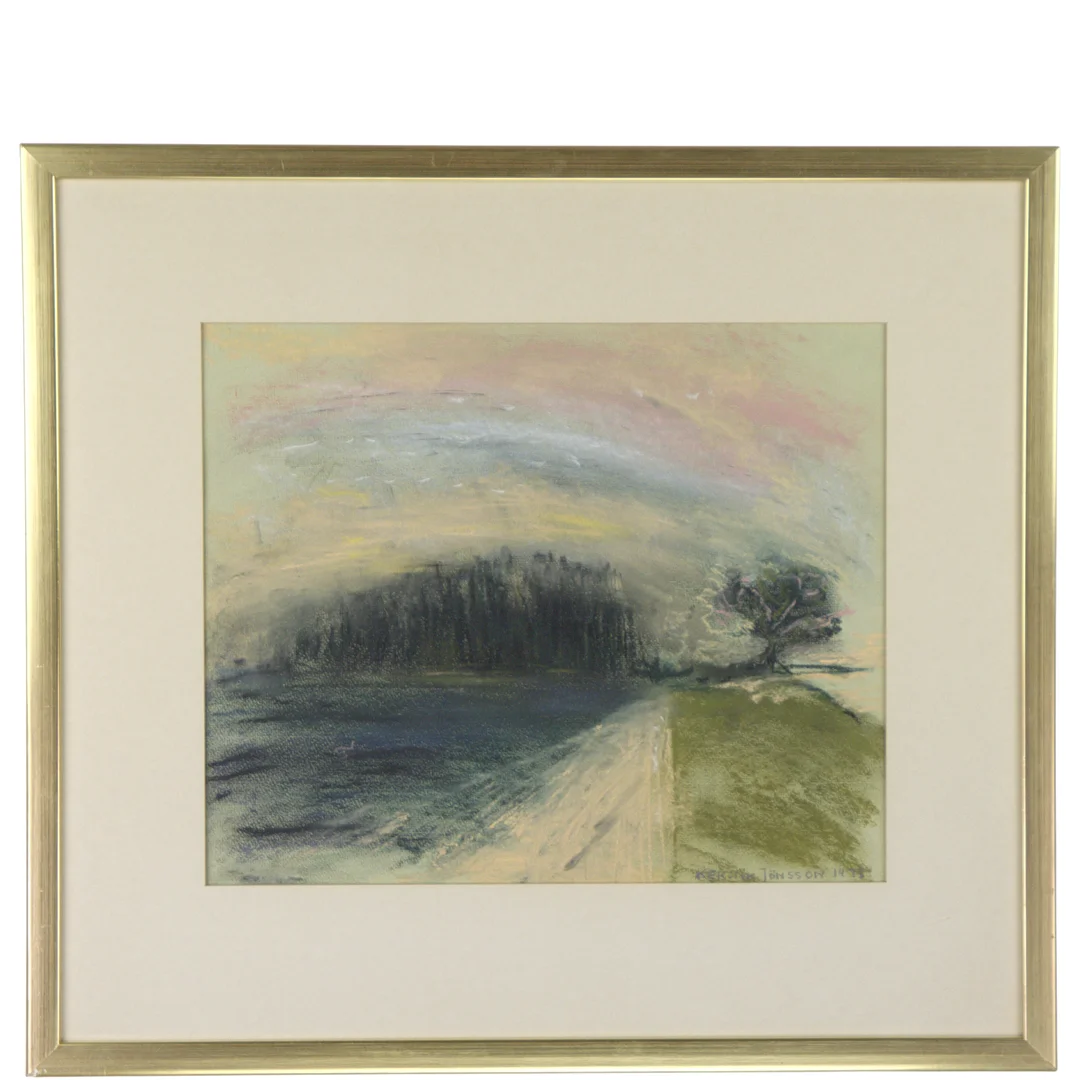 KERSTIN JÖNSSON. Blandteknik på papper, "Mot Svedberga kulle", signerad, 1978. — Paintings — Höganäs Auktionsverk