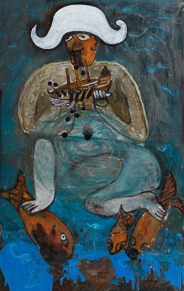 PETER WAHLBECK. "Amiralen". Olja på duk, signerad.