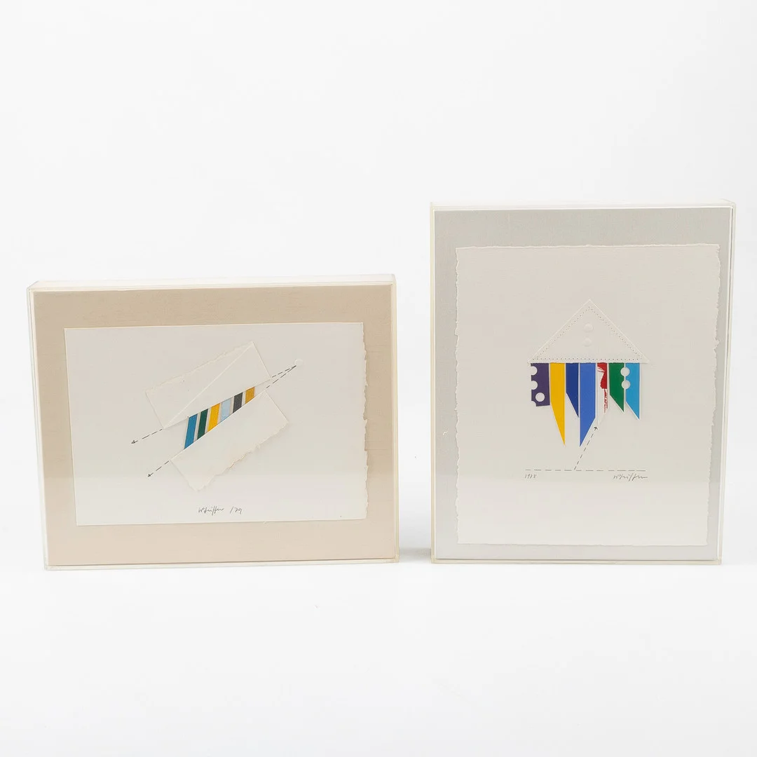 WERNER PFEIFFER (FÖDD 1937). Kompositioner, 2 stycken, blandteknik på papper. — Paintings — Stockholms Auktionsverk Helsingborg