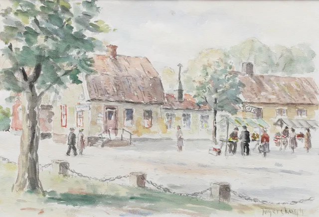 DAVID JÄGERSKOGH. Torghandel, akvarell, signerad.