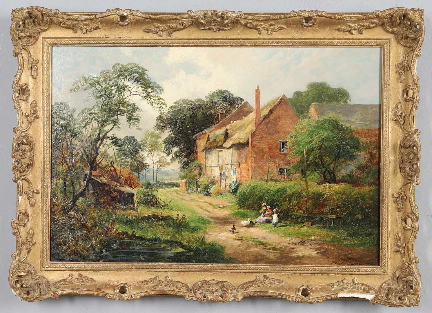 DAVID PAYNE (1843-1891). VILLAGE SCENE WITH FIGURES AND DUCKS ON A TRACK. — Paintings — Lawrences Auctioneers