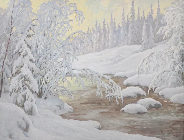ERNST LINDGREN. Vinterlandskap, olja på duk, signerad, daterad 1941.