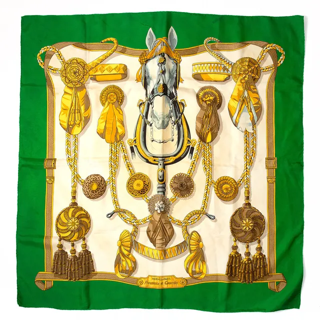 HERMÈS. Scarf, "Frontaux et Cocardes", siden.