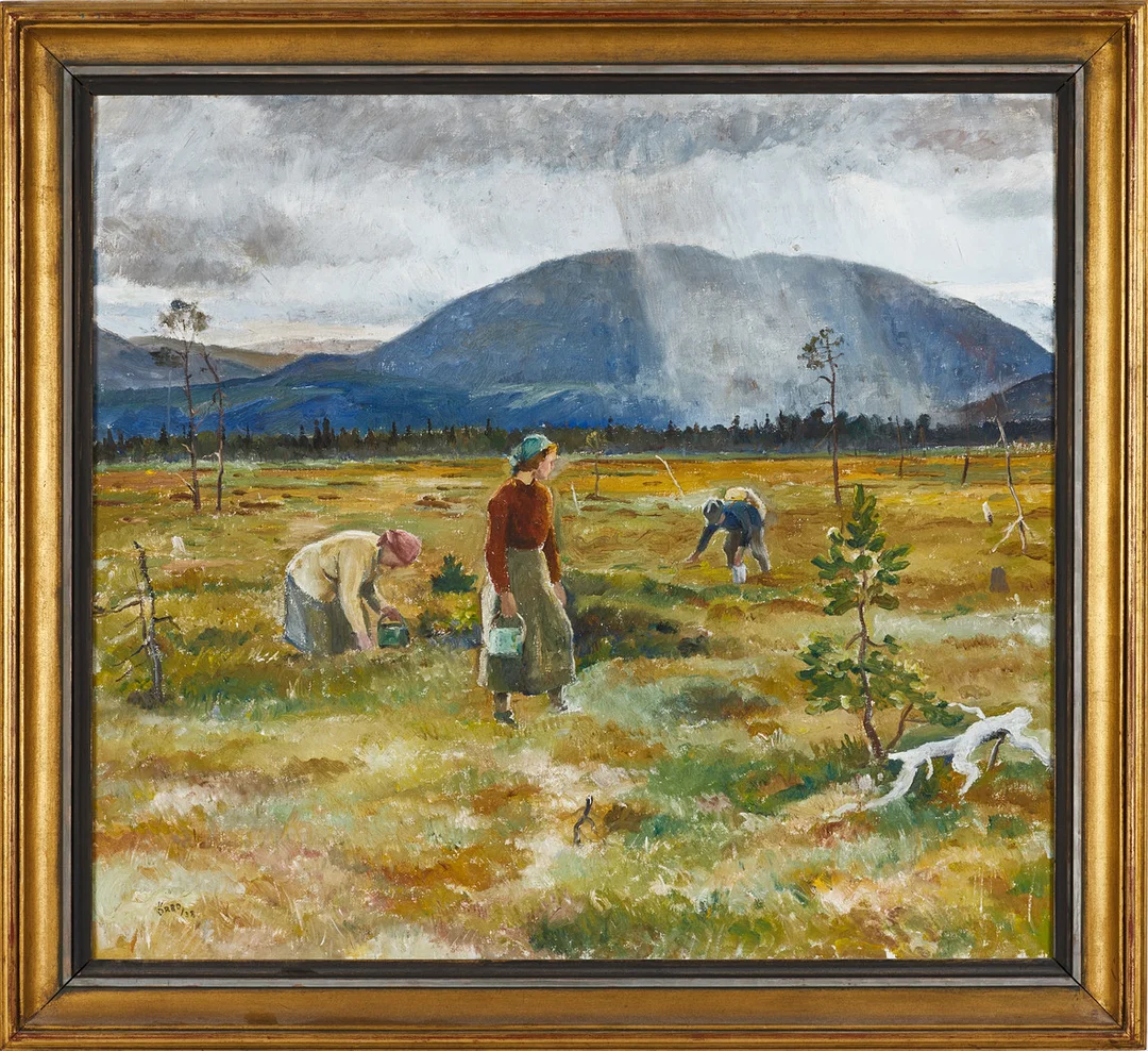 KARL ÖRBO (1890-1958). Hjortronplockare i Oviksfjällen, signerad och daterad Örbo -38, olja på duk. — Paintings — Crafoord Auktioner Stockholm